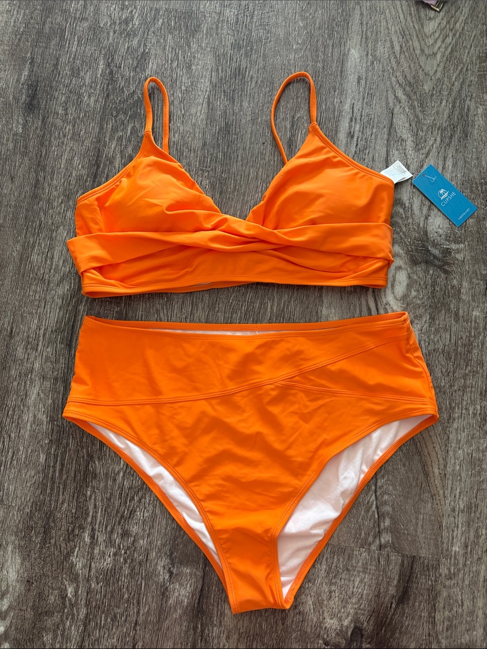 Cupshe Neon Orange Bikini Top with Thin Straps